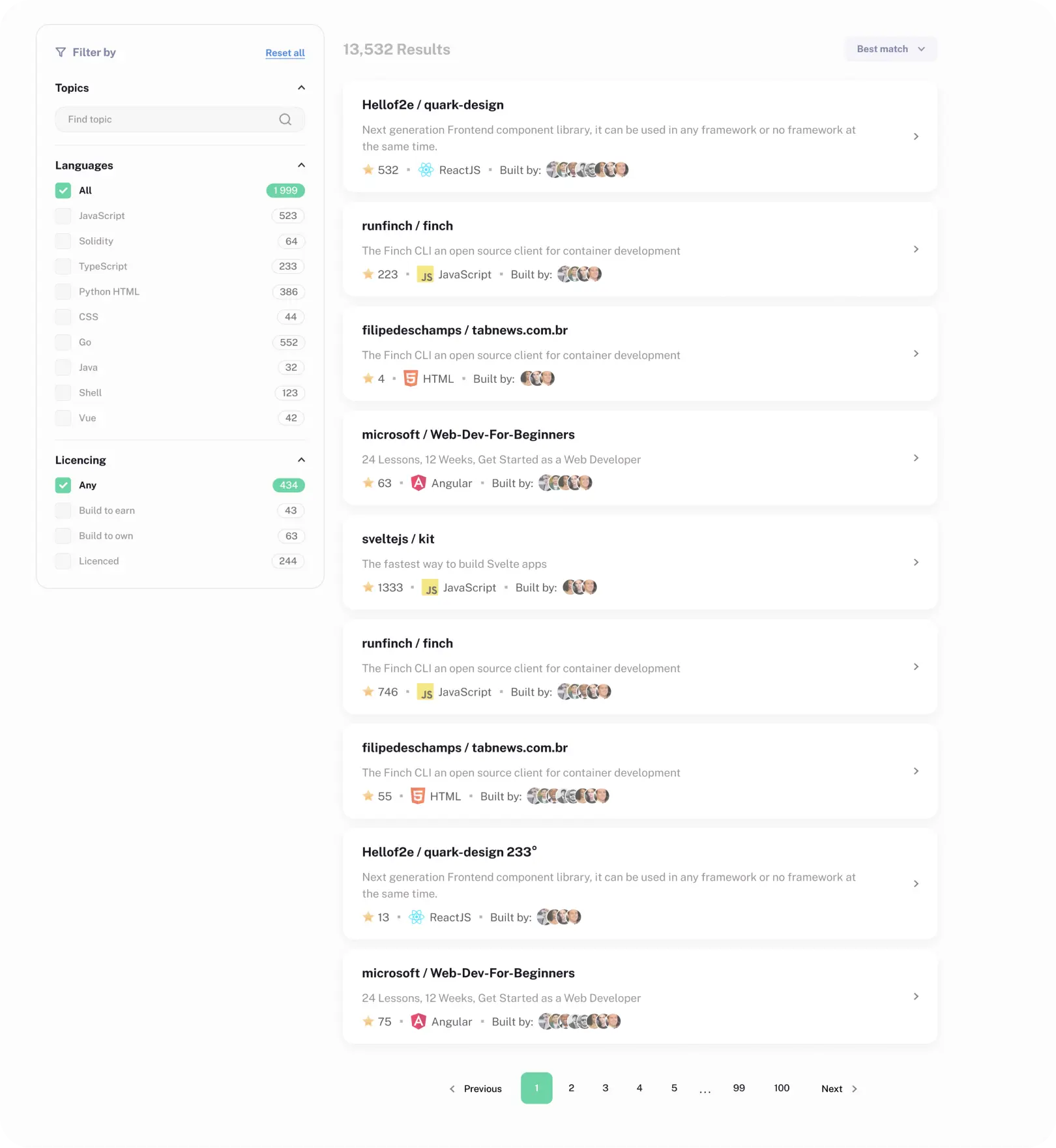search results