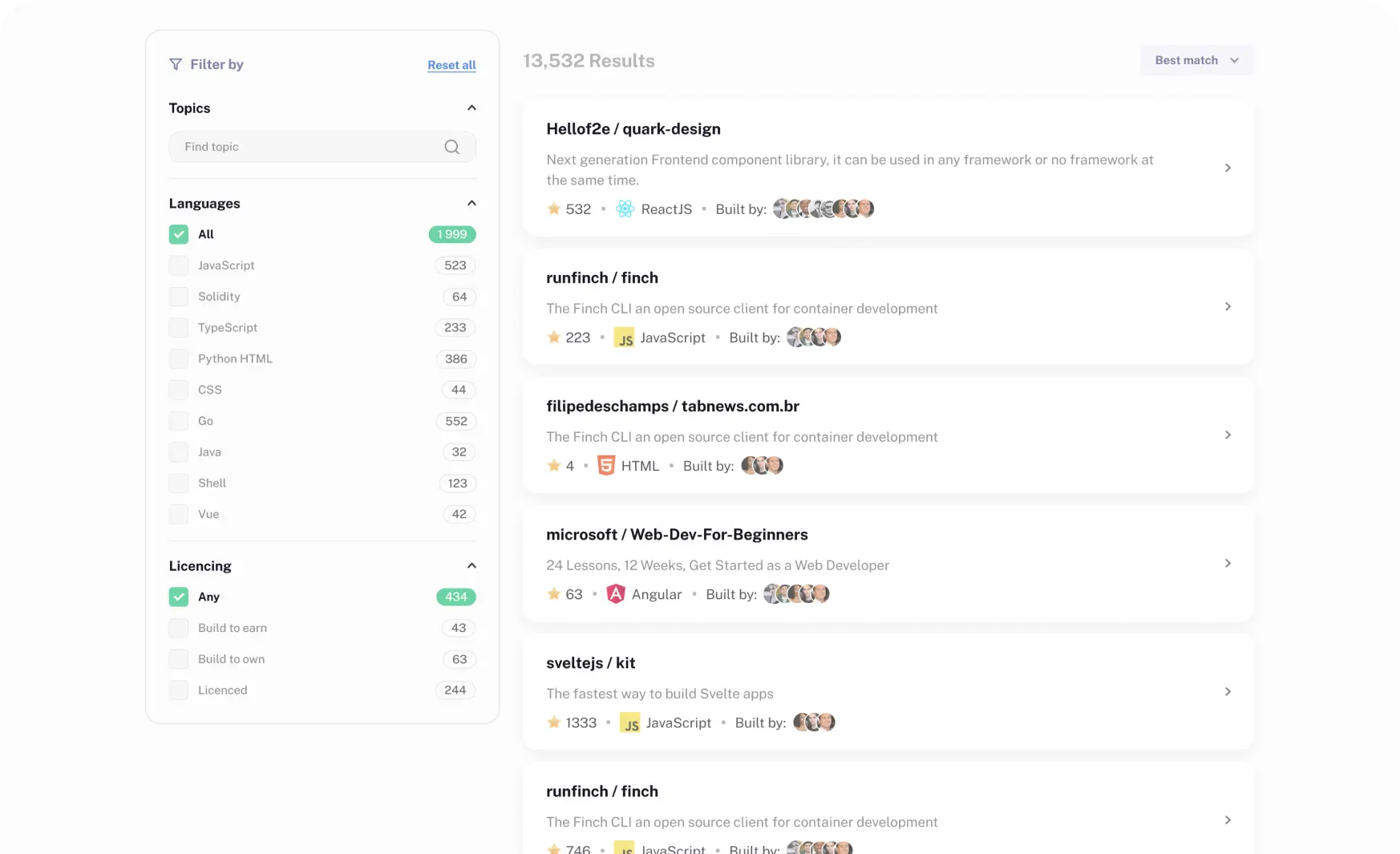search results
